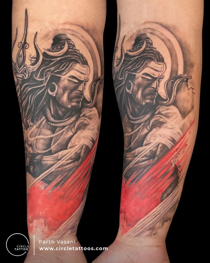Angry Mahadeva with Snake Tattoo on Hand
