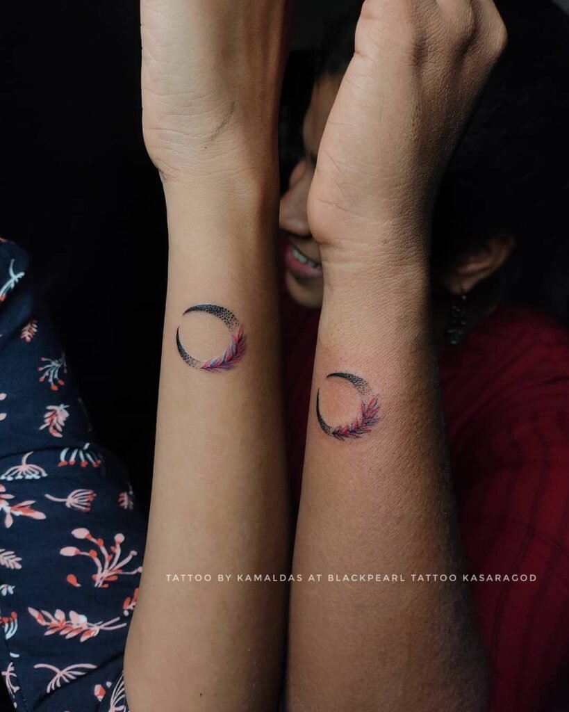 Couple Tattoos. Moon Flora