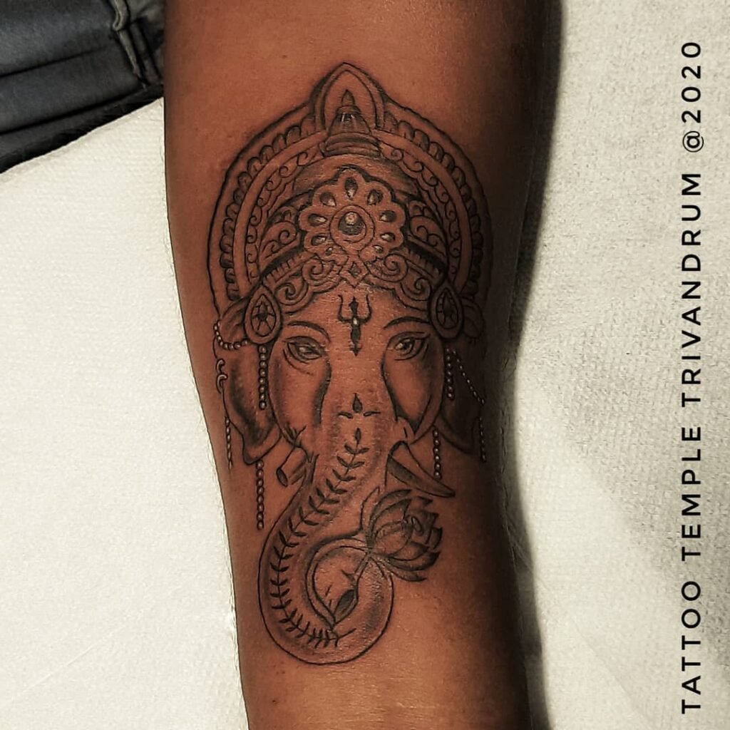 Ganpati Head Tattoo on Hand - Black and White