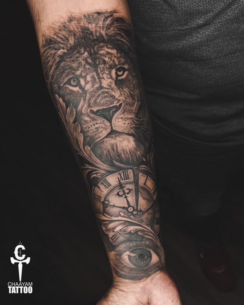 Hyper Realistic Style Male Lion Tattoo Design for Sleeve
