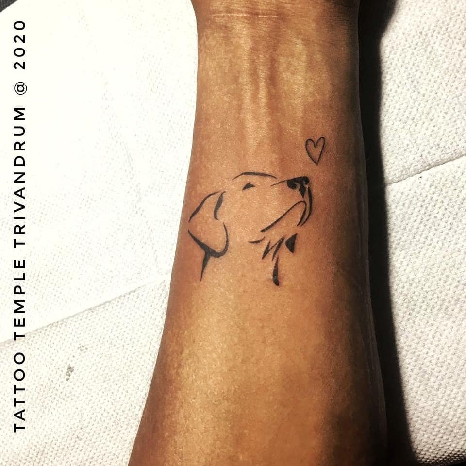 Minimalistic Dog Line Art with Heart Tattoo
