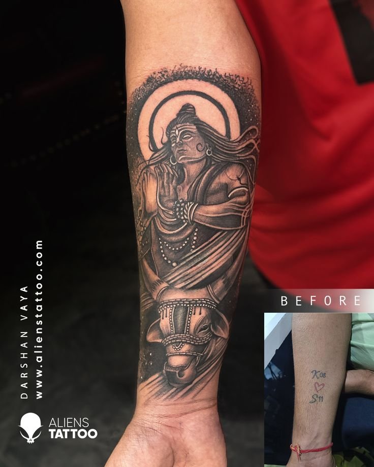 Shiva and Nandi Cover-up Tattoo Design on Hand
