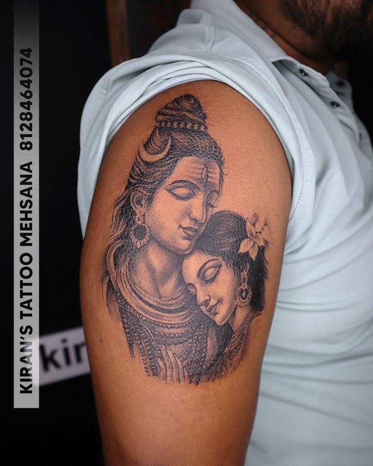 Shiva Parvati Romance Tattoo Design on Upper Arms
