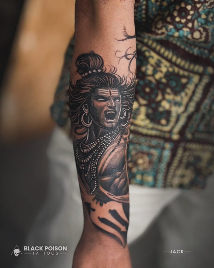 Angry Shiva / Mahadeva Furious Look Eye Tattoo on Forearms
