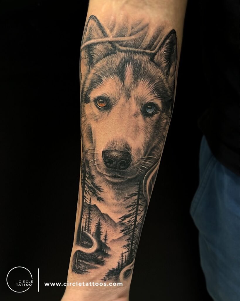 Realistic Husky Tattoo Design on Hand
