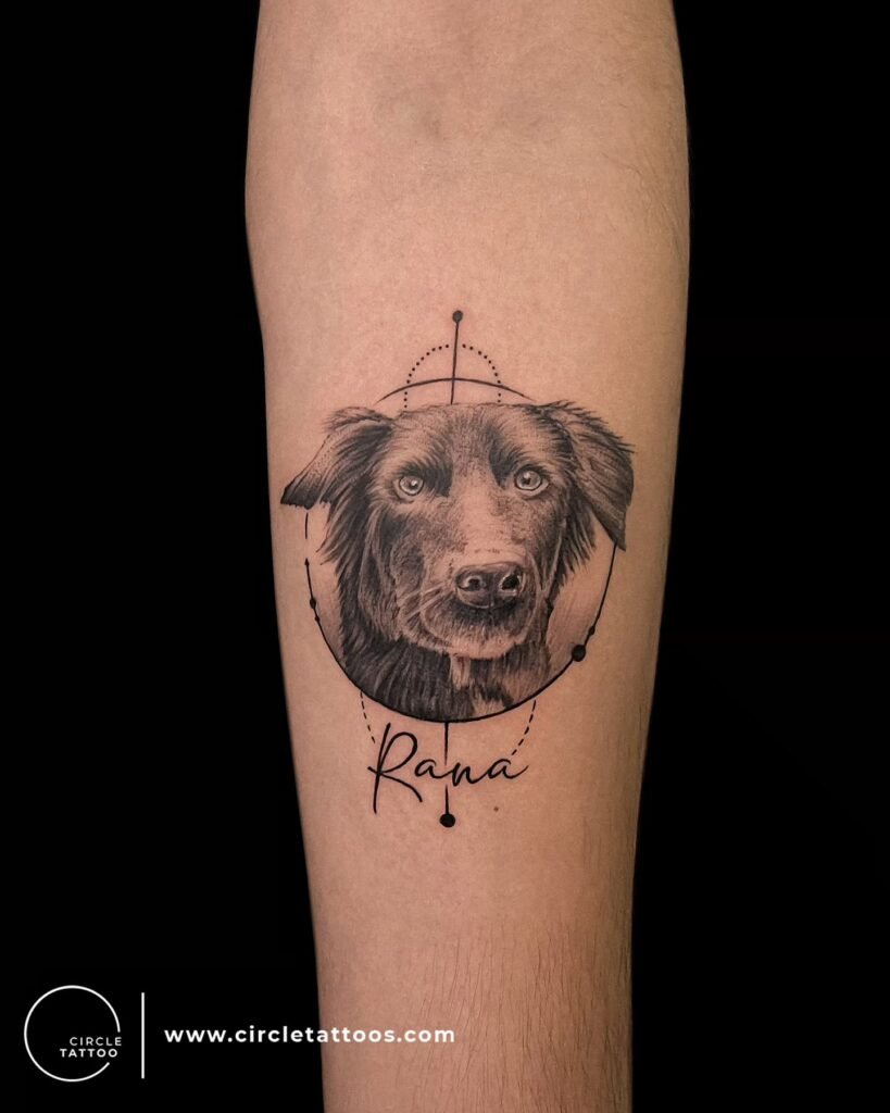 Realistic Dog Caricature Tattoo on Forearms
