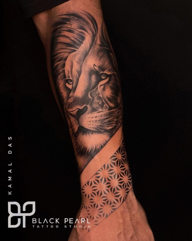 Realistic Male Lion Tattoo Design for Forearms
