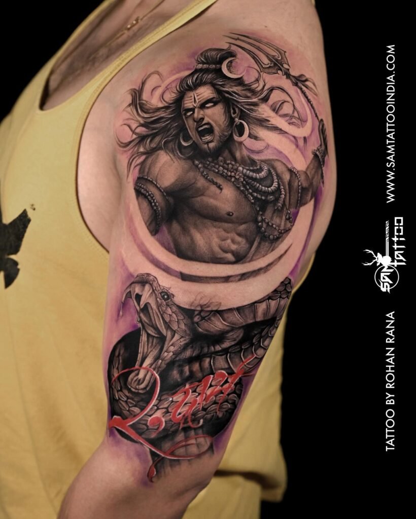 Angry Shiva Attacking Tattoo - Full Sleeve Arm Tattoo
