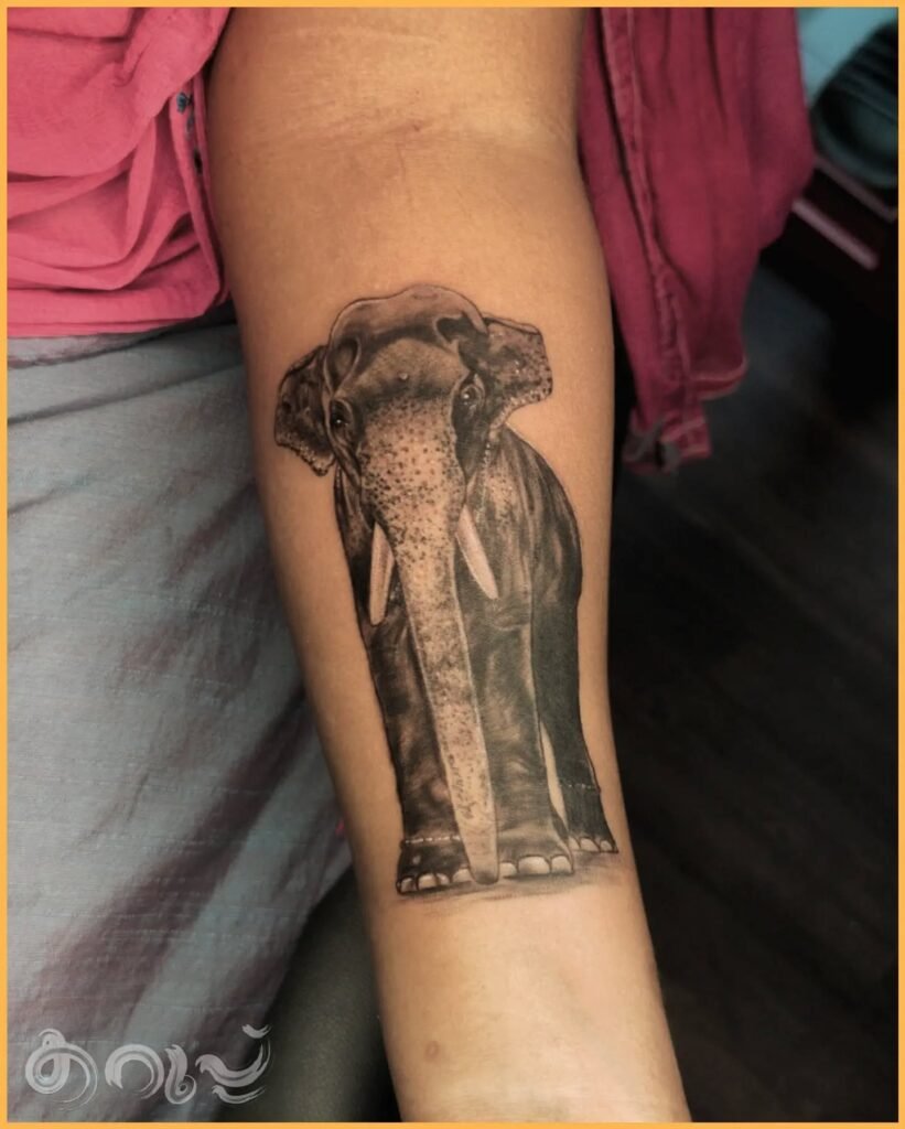 Elephant Tattoo Ideas for Males and Females 9 Real Elephant Portrait Tattoo of Famous Kerala Elephant - Mangalamkunnu Karnan on Hand