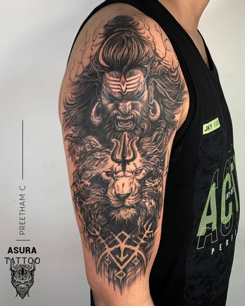 Angry Shiva with Lion Face Combination on Arms
