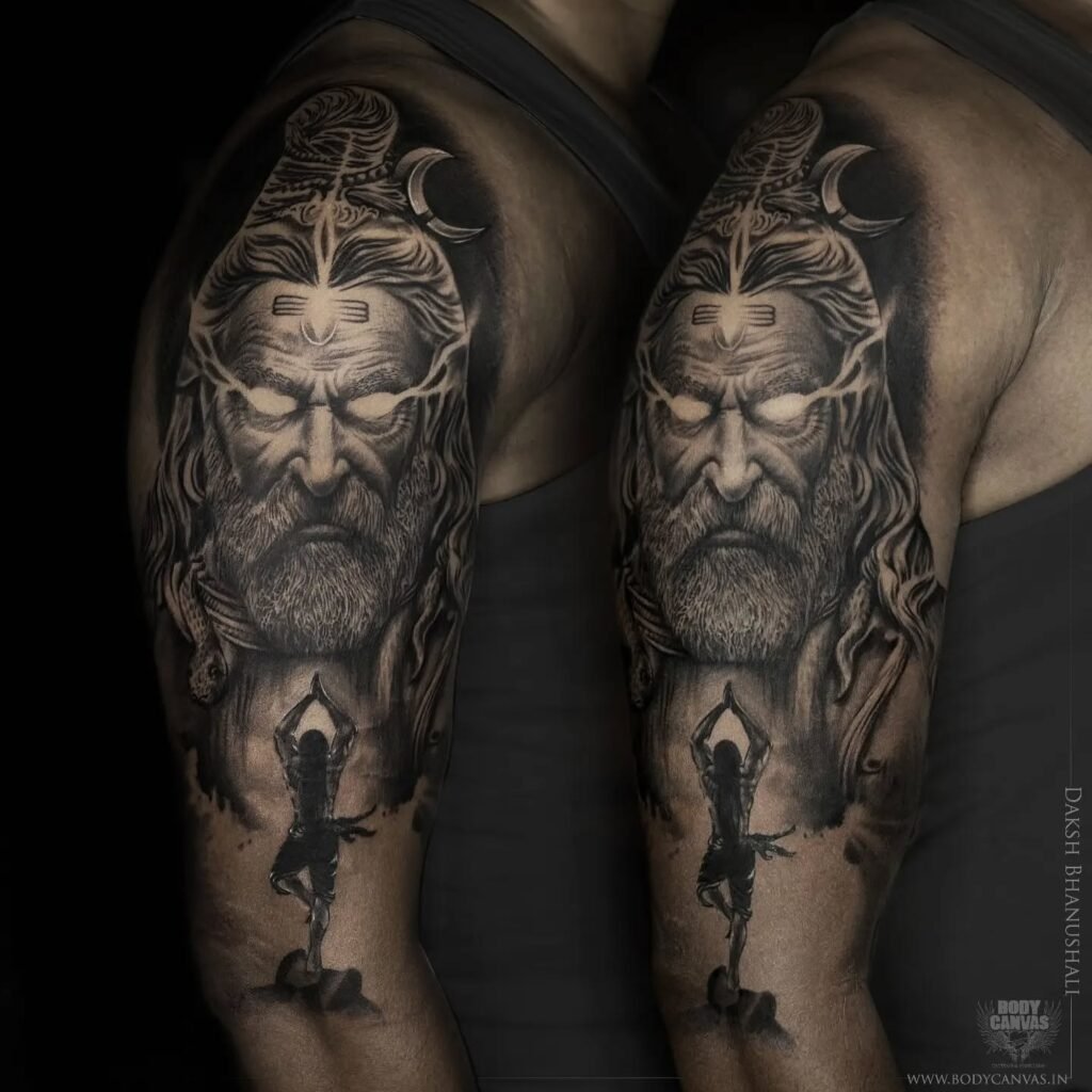 Angry Shiva Realistic Tattoo on Arms

