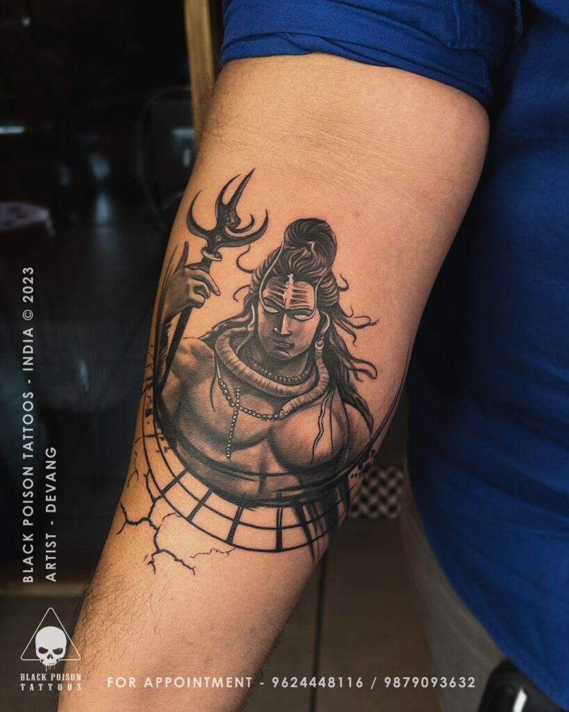 Angry Shiva with Trishul Tattoo on Hand
