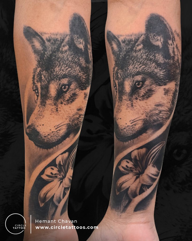 Realistic Husky Dog Tattoo Design
