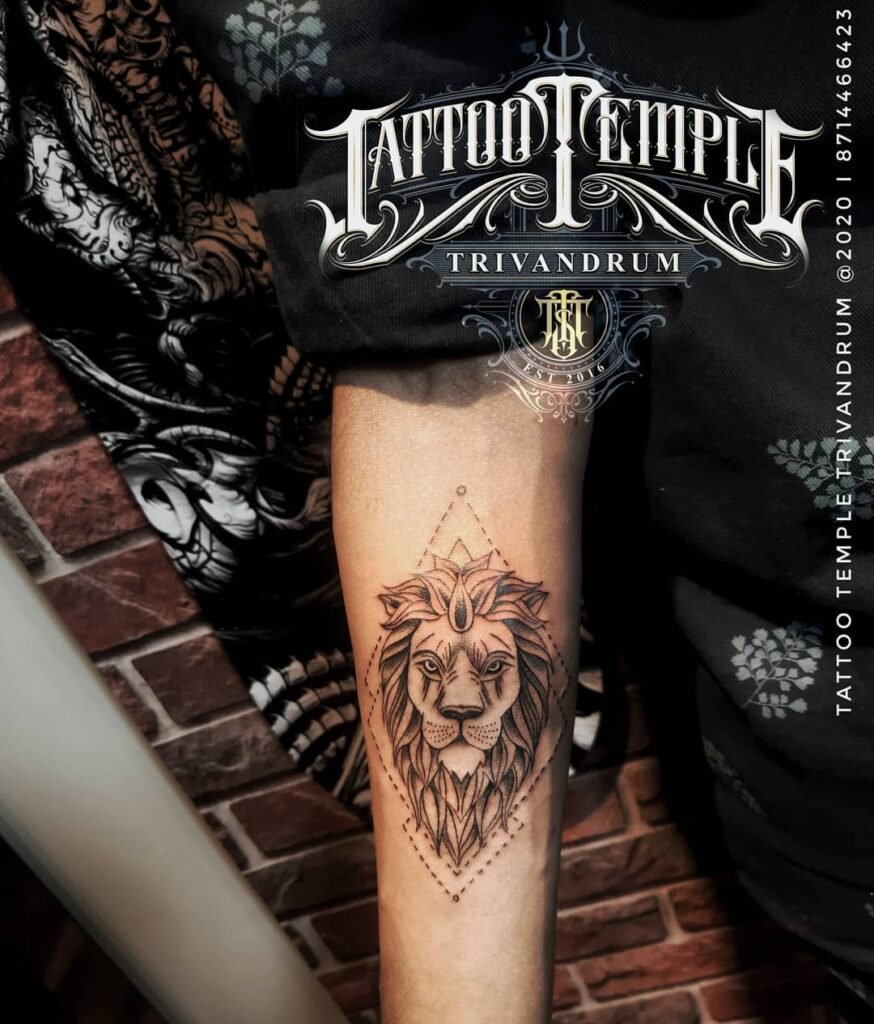 Geometrical Style Angry Lion Head Tattoo Design for Hand
