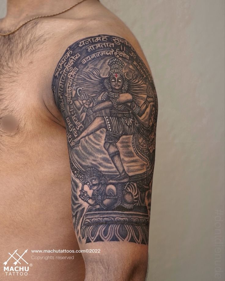 Natraj Idol Realistic Tattoo Design on Upper Arms - Full Shaded Thick Black
