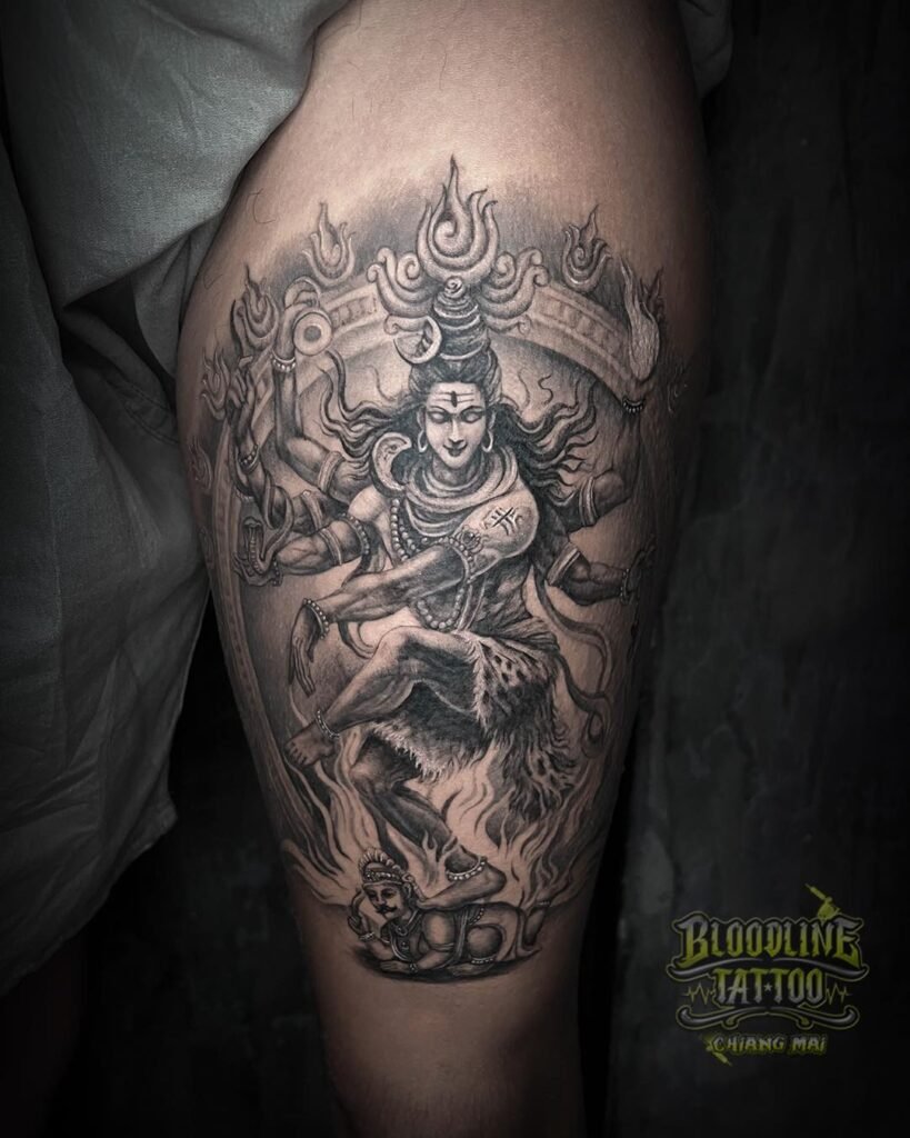 Realistic Mighty Dancing Shiva Tattoo on Calf
