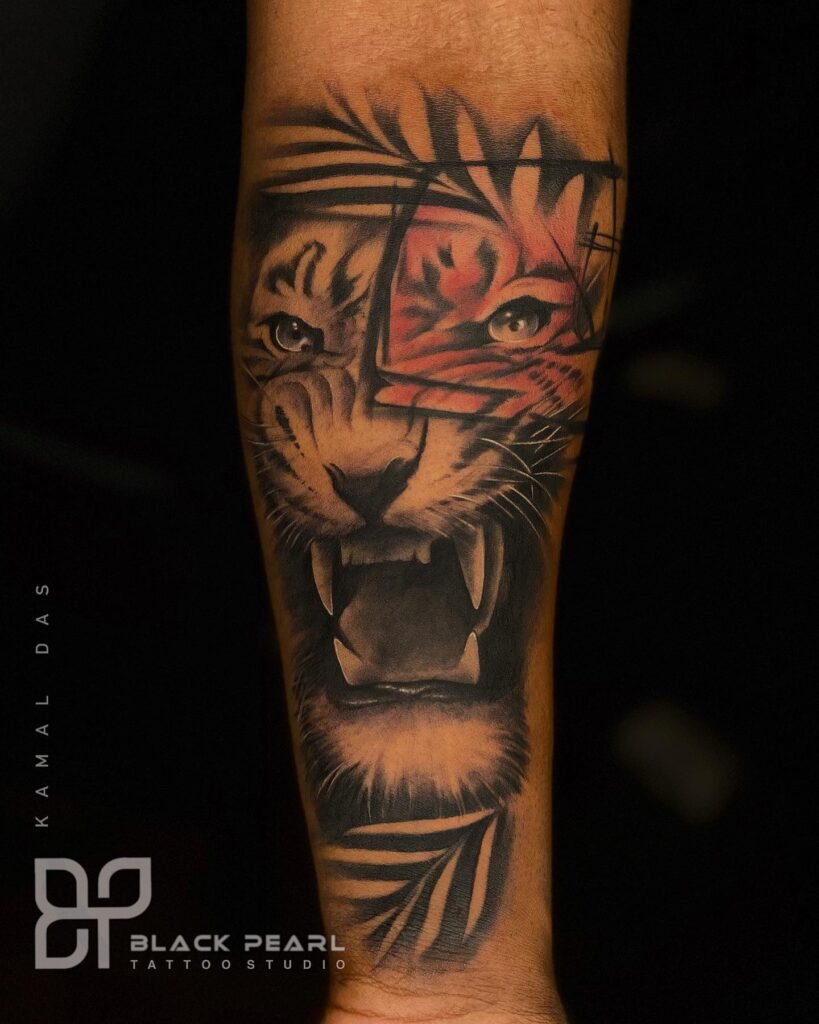 Furious Tiger Roaring Tattoo Design on Hand