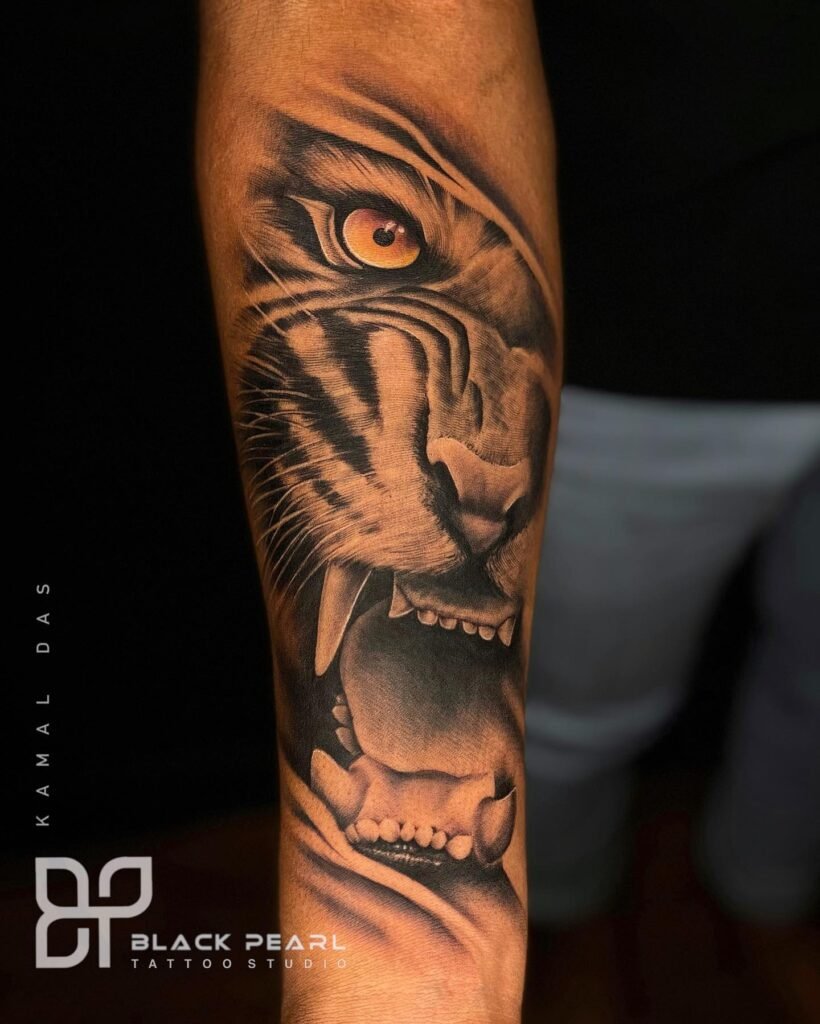 Ultra Realistic Tiger Tattoo Design on Hand