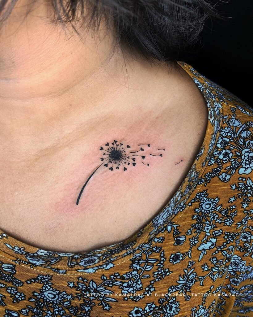 Unique and Simple Dandelions Themed Front Neck Tattoo Design