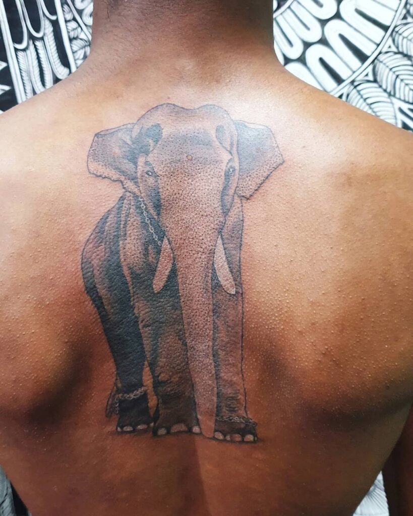 Mangalamkunnu Karnan Elephant Tattoo on Back