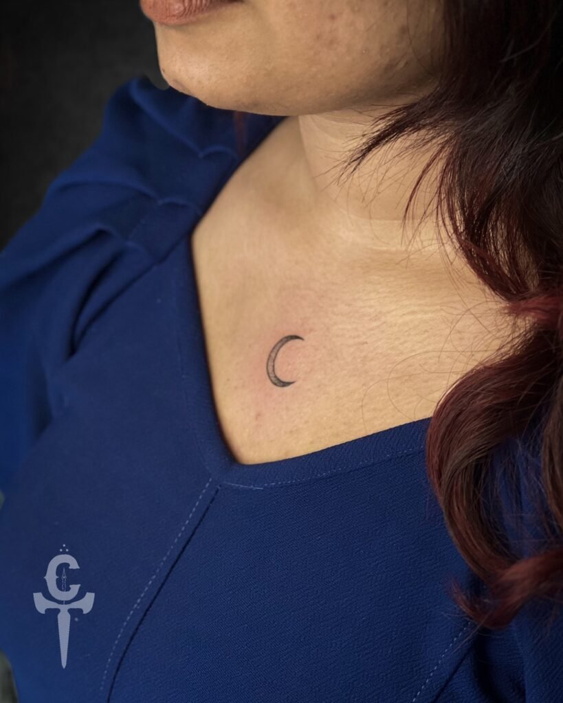 Half Moon Front Neck Tattoo Design for Women