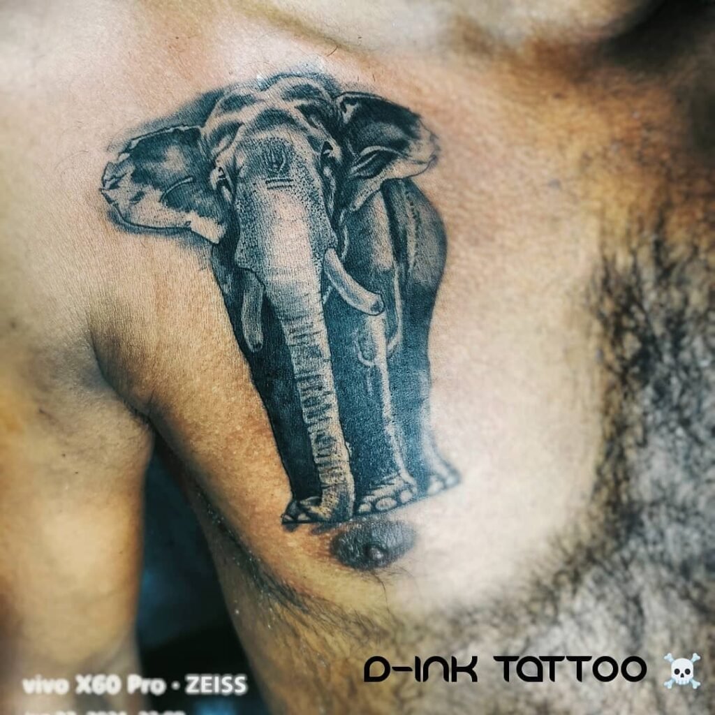 Pambadi Rajan Kerala Elephant Tattoo Design on Chest