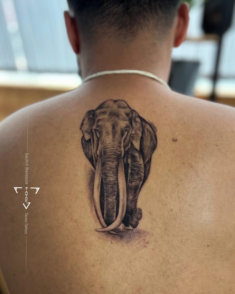 Tamilnadu Wild Elephant Padayappa Tattoo Design on Back