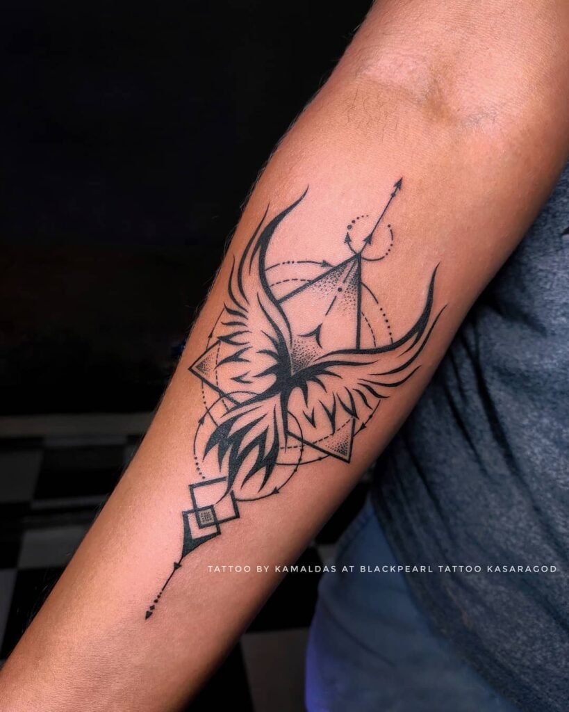 Geometric Style Phoenix Tattoo on Hand