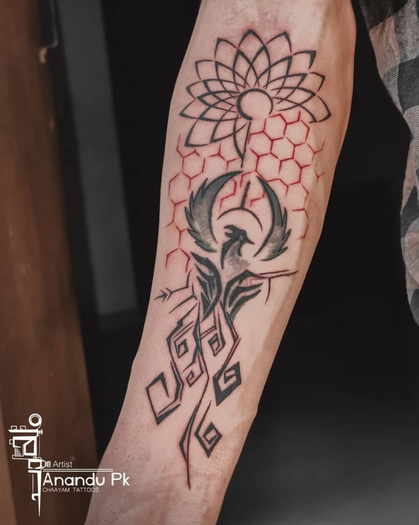 Phoenix Tattoo with Mandala Combination Tattoo on Hand