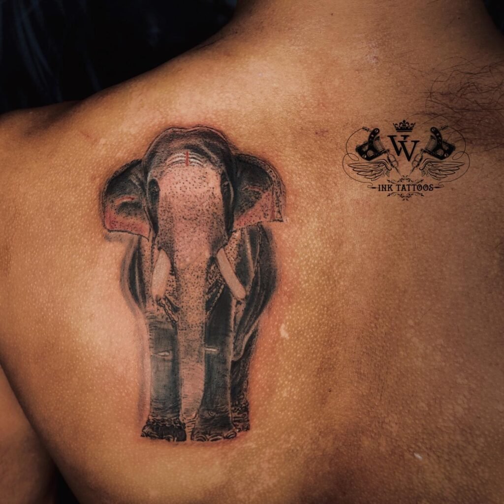 Puthupally Kesavan Elephant Tattoo Design on Back