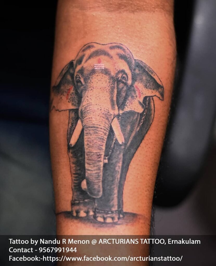 Trikkadavoor Sivaraju Kerala Elephant Tattoo Design on Hand