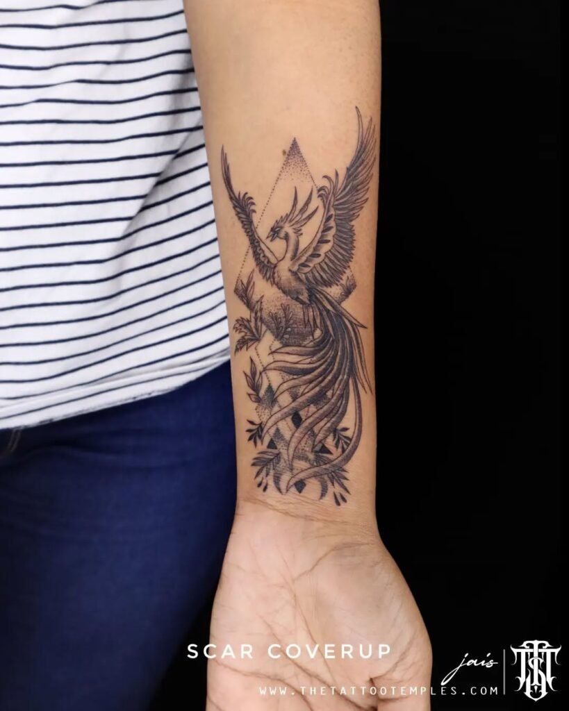 Geometric Style Phoenix Tattoo Design on Hand