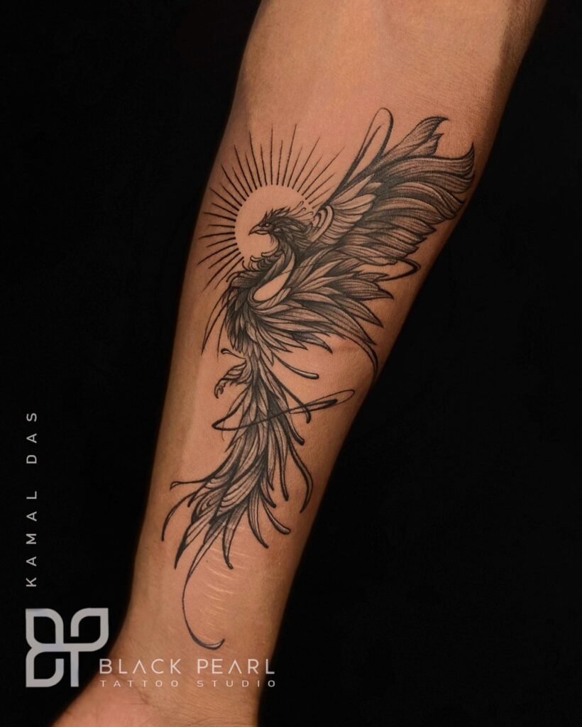 Realistic Style Simple Phoenix Bird Tattoo Design on Forearms