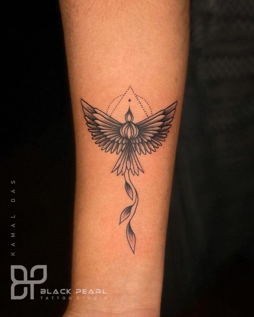 Simple and Minimalistic Phoenix Tattoo Design on Forearms