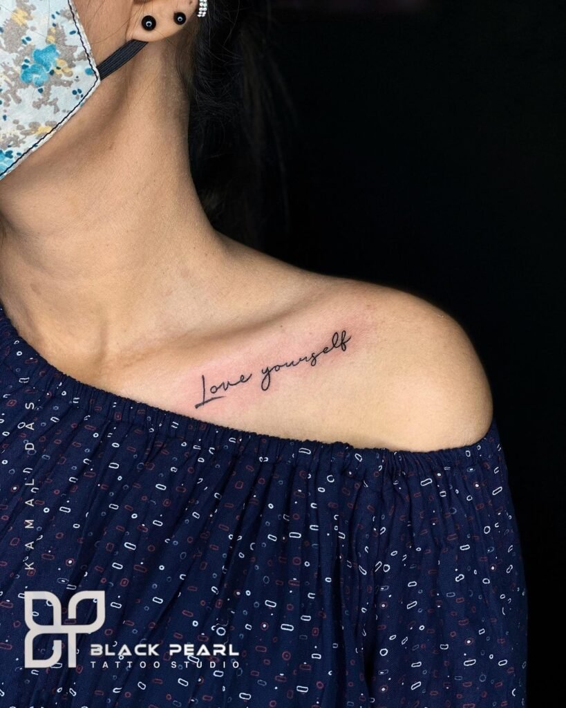 'Love Yourself' Quote Neck Bone Tattoo - Simple Style Design 