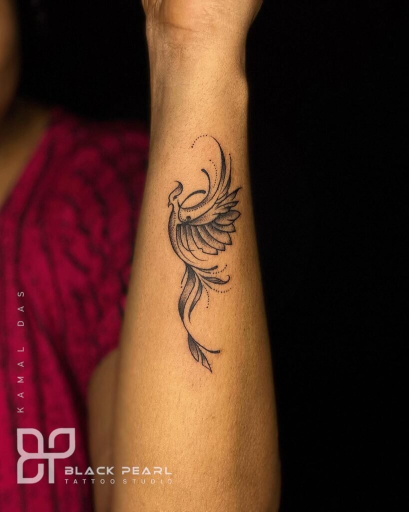 Simple and Small Phoenix Tattoo Design on Forearms