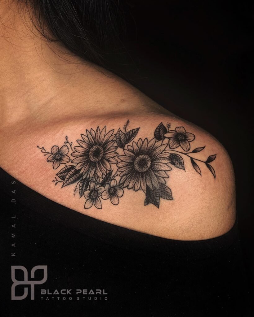 Floral Combination Ladies Neck Bone Tattoo Design