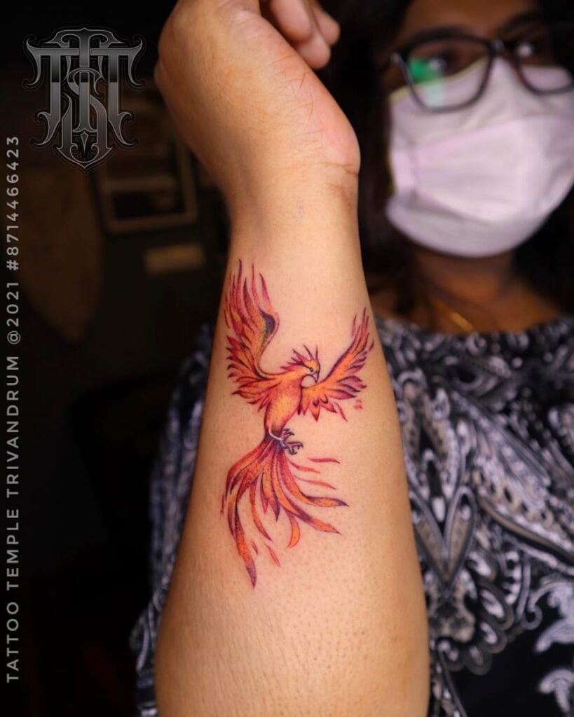 Multi Colour Phoenix Tattoo Fiery Red Tattoo on Hand