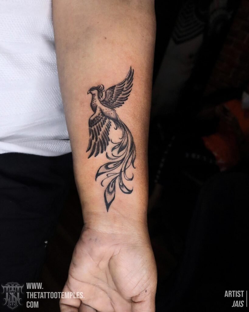 Dark Shaded Style Phoenix Tattoo on Forearms